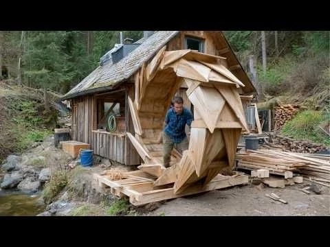 Man Builds WATERWHEEL That Powers His Entire Log Cabin | Start to Finish by @Advoko